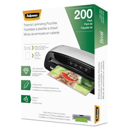 Fellowes Laminating Pouches, 5 mil, 9 x 11.5, Gloss Clear, PK200 5743601